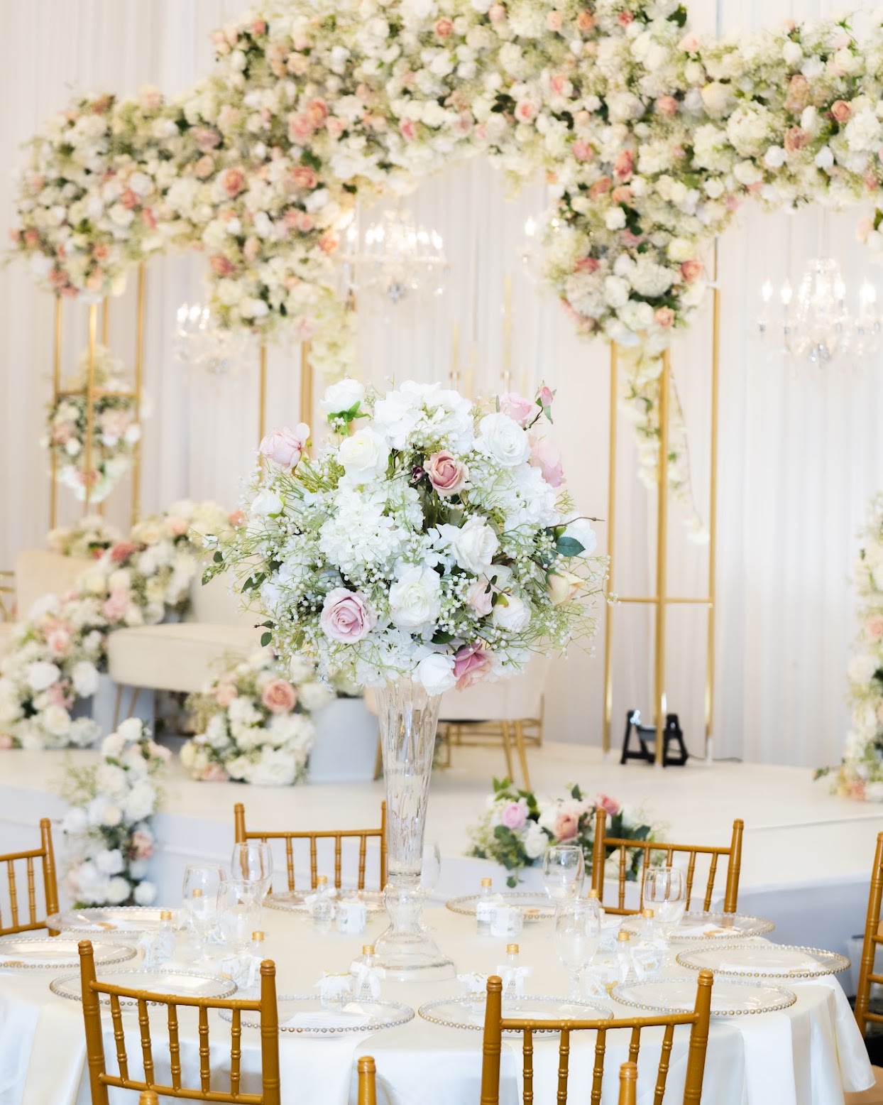 Blush and white floral arch